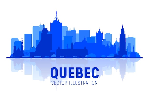 Силуэт горизонта Квебека (Канада) с панорамой на белом фоне. Векторная иллюстрация. Концепция деловых поездок и туризма с современными зданиями. Изображение для презентации или веб-сайта.