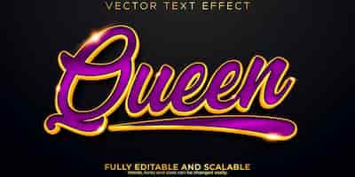 Vettore gratuito effetto del testo reale della regina stile del carattere luminoso dorato elegante modificabile