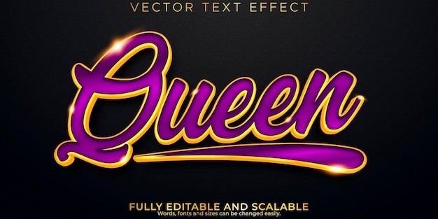 Queen royal text effect editable elegant gold glowing font style