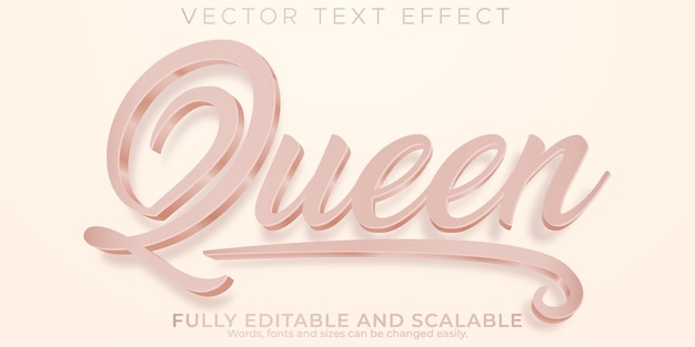 Free vector queen royal text effect, editable light and soft text style