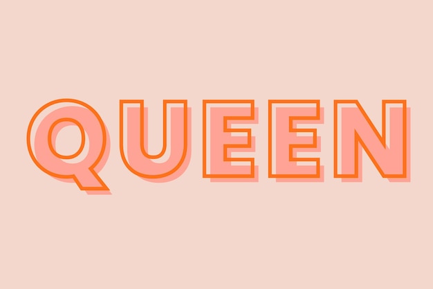 Vettore gratuito tipografia queen su un vettore di sfondo color pesca pastello