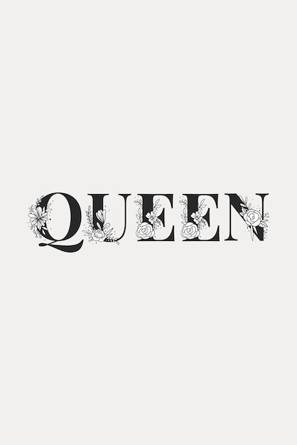 Queen word feminine lettering and typography vector