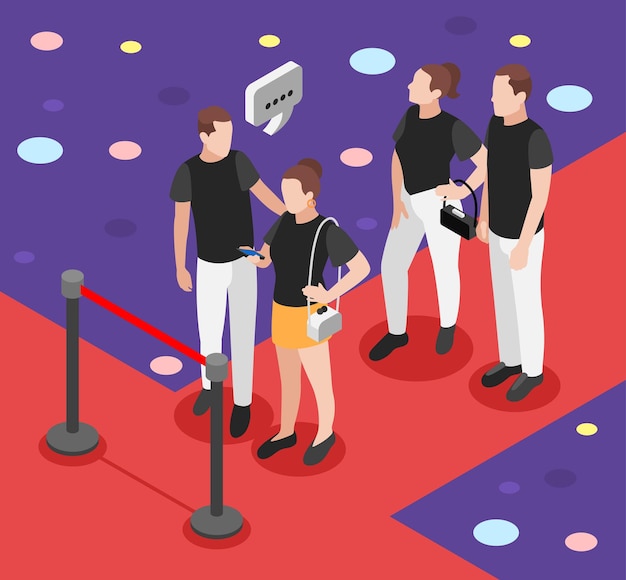 Free vector queue isometric colored composition couple chatting while waiting their turn in a club or bar vector illustration