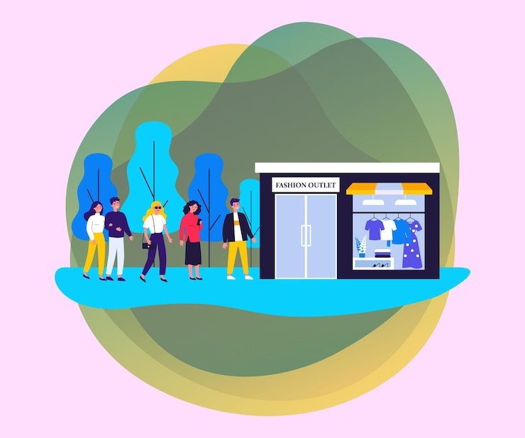Free Vector queue of people waiting trendy fashion outlet opening