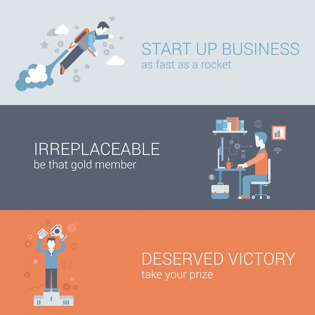 Free vector quick start up business, work hard outsourcing, win icons set.