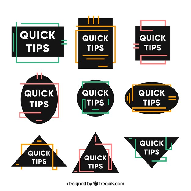 Quick tips badges collection in flat style