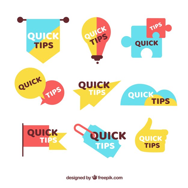 Free vector quick tips labels collection in flat style