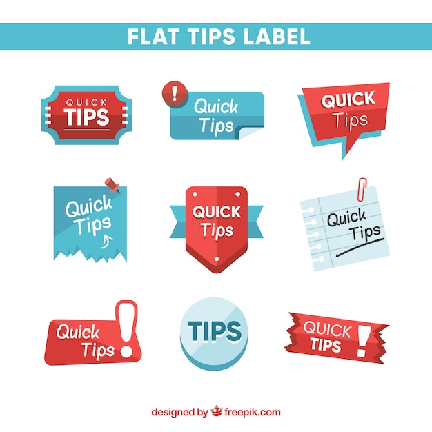 Quick tips labels collection in flat style