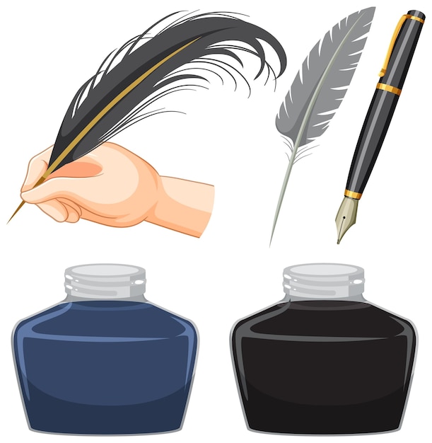 Бесплатное векторное изображение Коллекция гусиных ручек и чернил