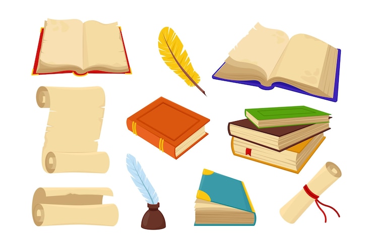 Free Vector quills old books and paper vector illustrations set