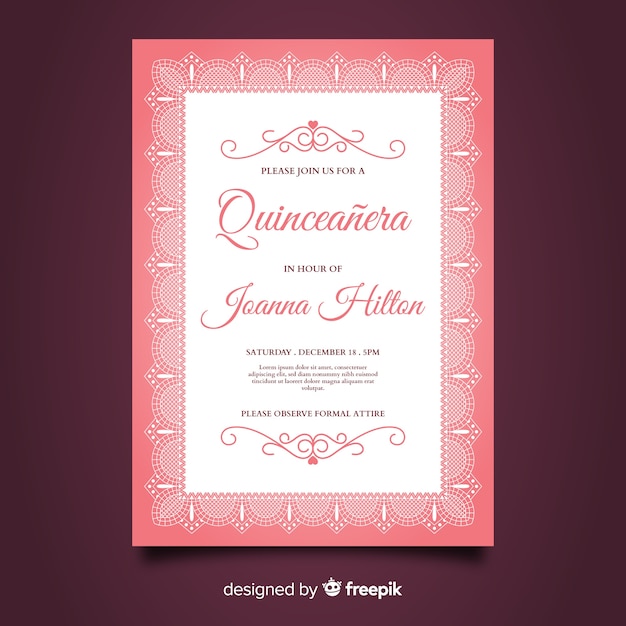 Free vector quinceanera flat lace party card