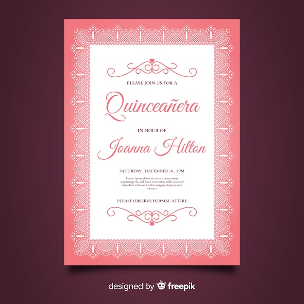 Vettore gratuito quinceanera flat lace party card