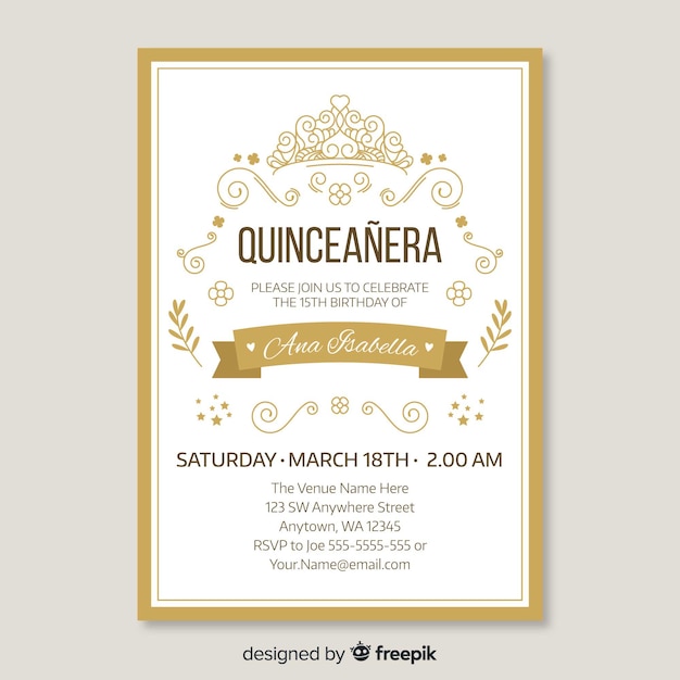 Free vector quinceanera golden invitation template