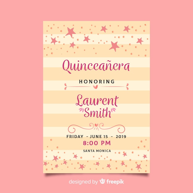 Quinceañera  party invitation with pink stars