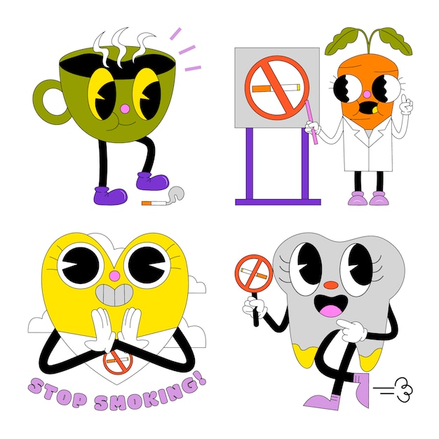 Free vector quit smoking acid stickers collection