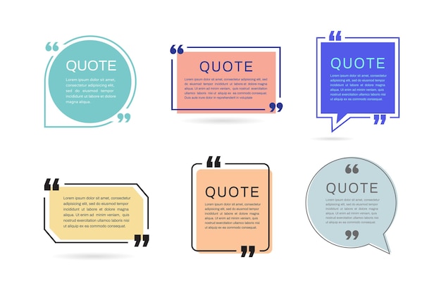 다채로운 연설 거품 채팅 및 이야기 아이콘 디자인 요소의 견적 프레임 템플릿 세트