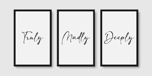Quote truly madly deeply wall art postr set Premium Vector