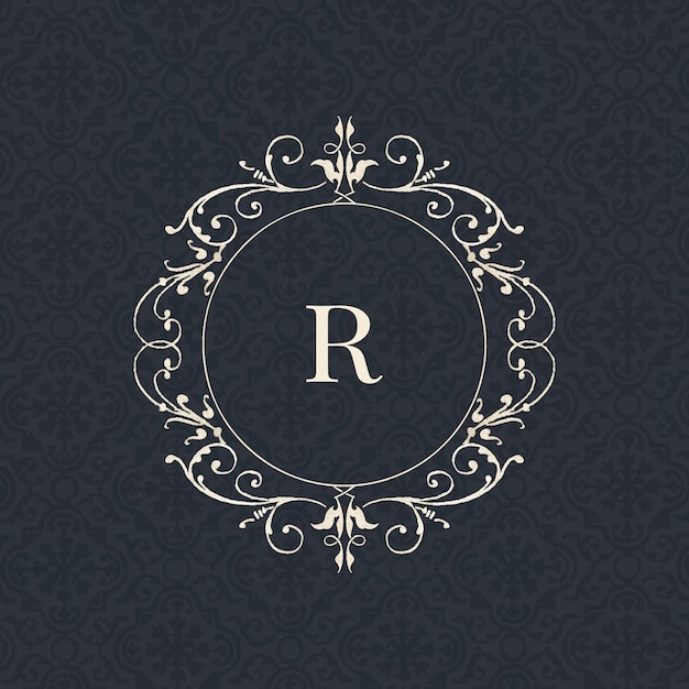 R letter vintage badge on black