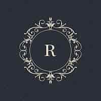 Free vector r letter vintage badge on black