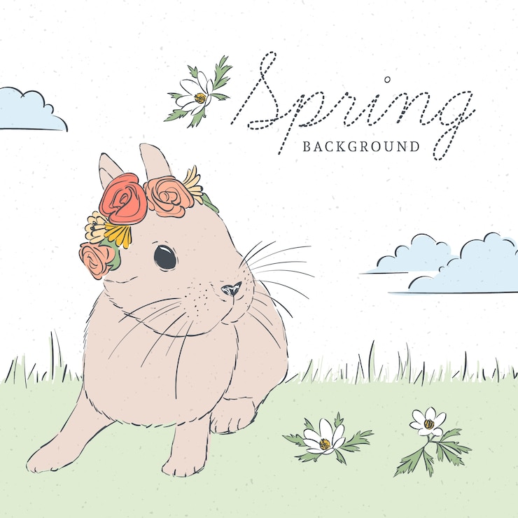 Free Vector rabbit background in a hand drawn landscape
