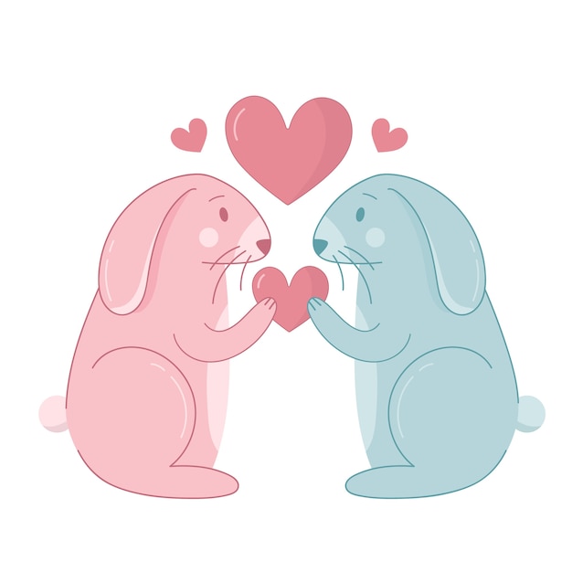 Rabbit cartoon for valentines day couple