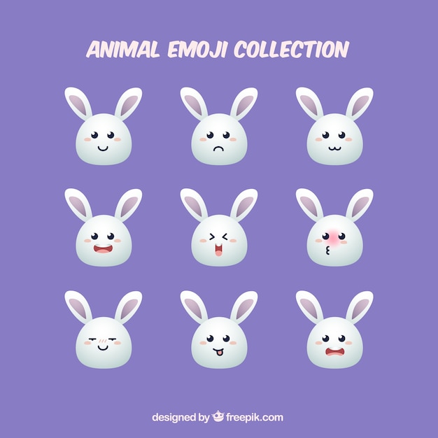 Бесплатное векторное изображение Кролик набор смайликов