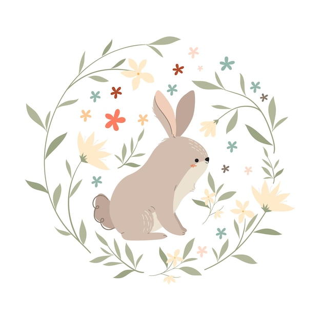 Rabbit in a flower wreath