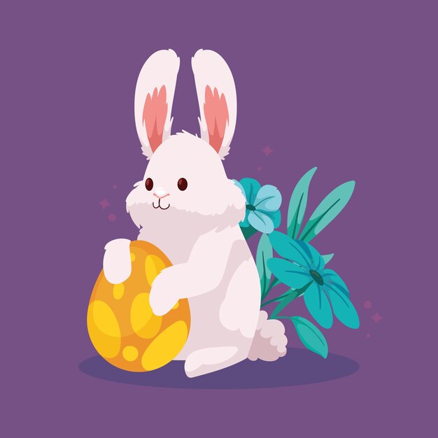Кролик обнимает весеннее яйцо