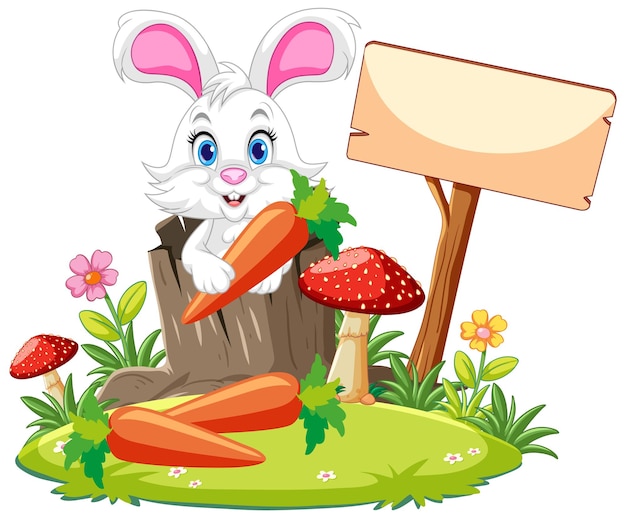 Бесплатное векторное изображение Кролик в дупле дерева с морковью