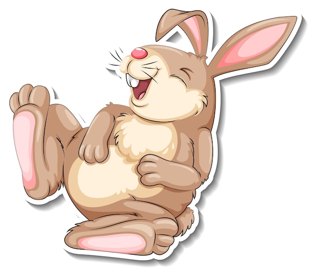 Кролик, смеющийся, мультяшный стикер