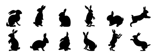 座っているウサギのシルエット プレミアムベクター