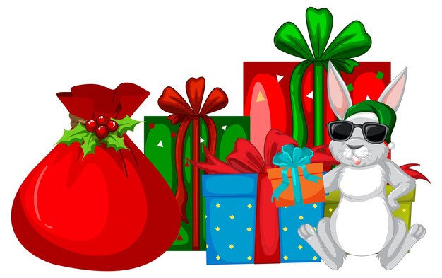 Бесплатное векторное изображение Кролик с рождественским подарком
