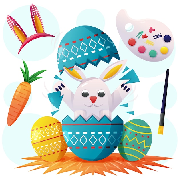 Free vector rabbit with egg decoration in easter day theme