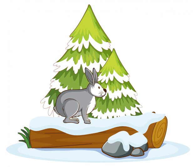 Free vector rabbit on wooden log