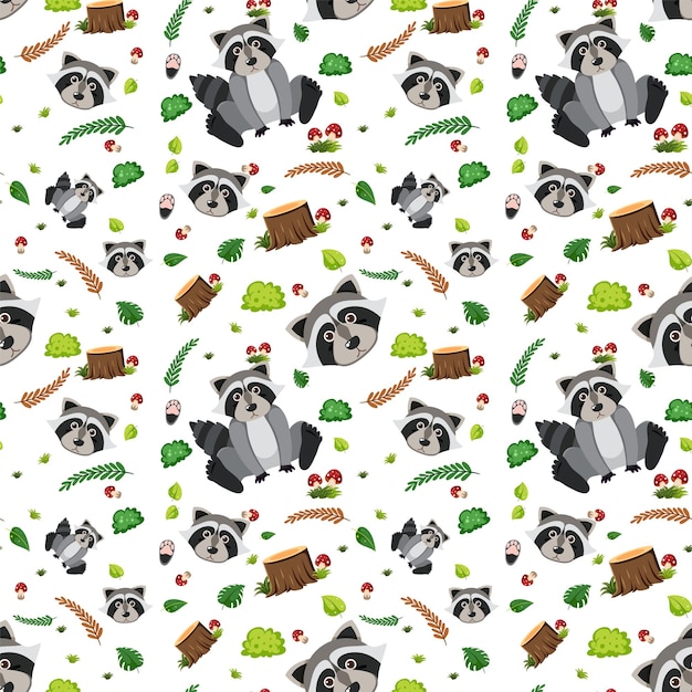 raccoon cute animal seamless pattern
