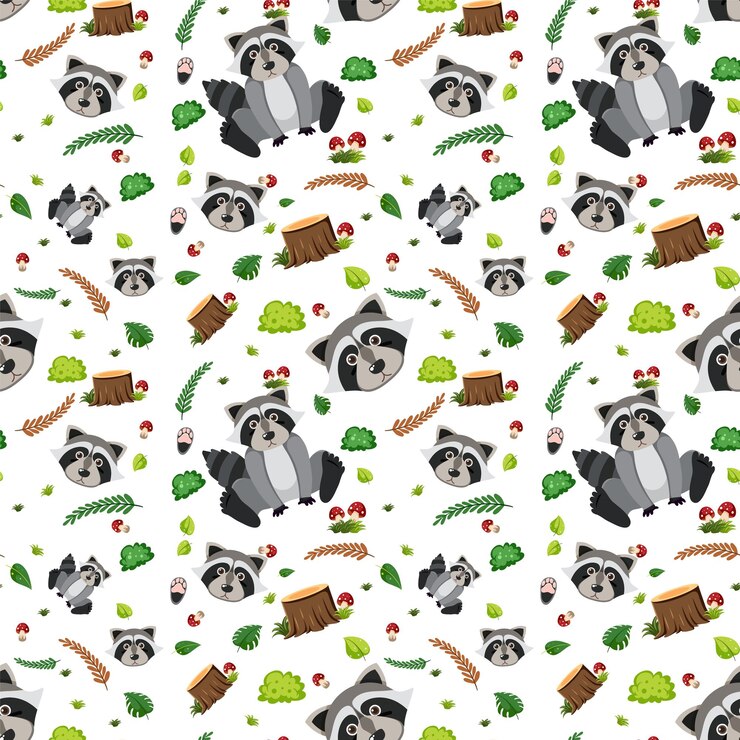 Free Vector raccoon cute animal seamless pattern