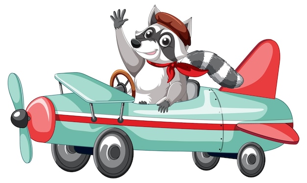 Raccoon driving plane cartoon