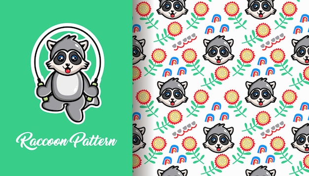 Raccoon seamless pattern