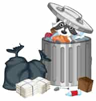 Free vector raccoon searhing trash in the bin