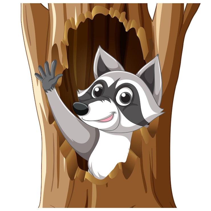 Free Vector raccoon waving hand from hollow