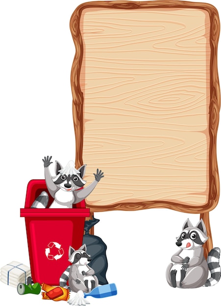 Free vector raccoon with wooden sign banner