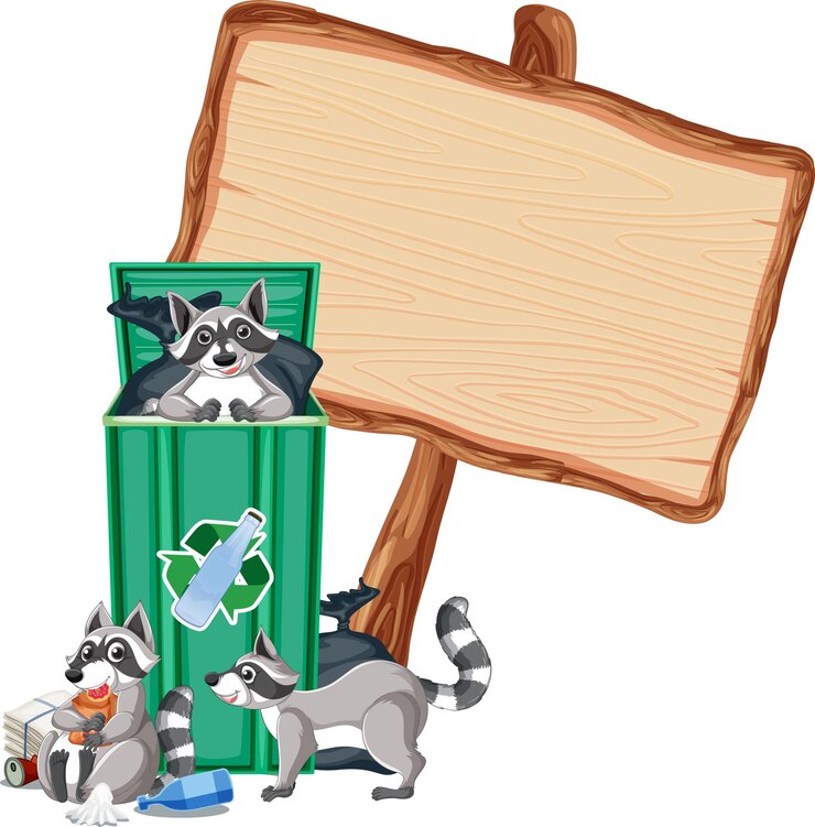 Free Vector raccoon with wooden sign banner