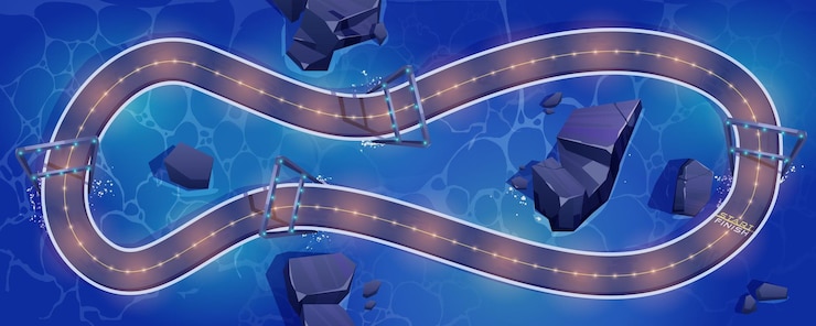 Free Vector race track for cars over sea water at night time