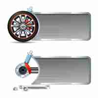 Free vector racing horizontal banner set with realistic wheel tire and car repair elements isolated vector illustration