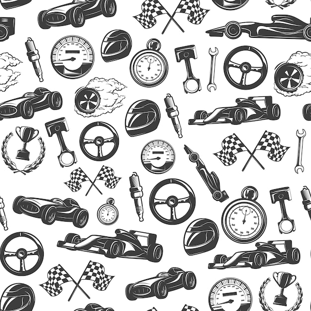 Racing seamless pattern with isolated equipment and tools for racing vector illustration