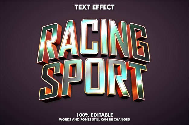 レーシングスポーツ編集可能なテキスト効果光沢のあるメタリックテキスト効果