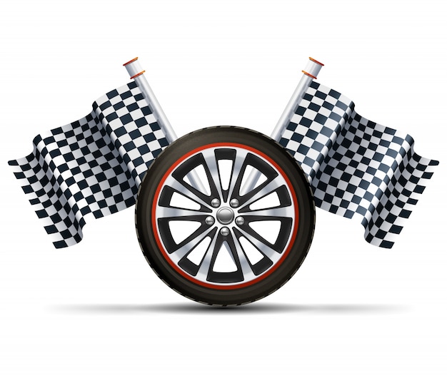 Бесплатное векторное изображение Гоночное колесо с флагами