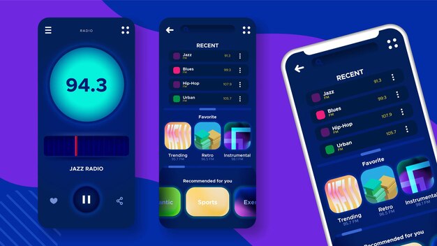 Radio player app interface. Ui/ux design