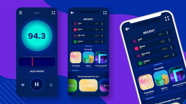 ラジオプレーヤーアプリのインターフェース。 Ui / uxデザイン