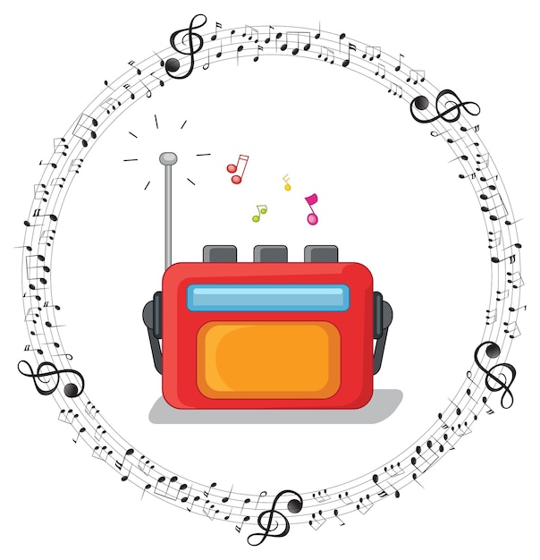 Free vector a radio with musical notes on white background